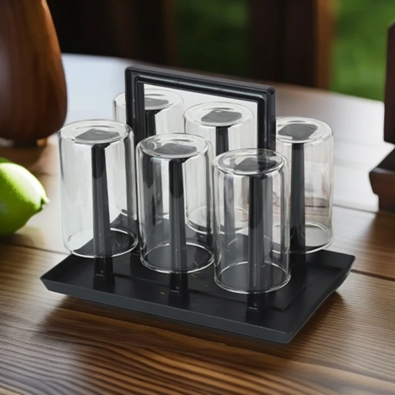 家用客厅沥水杯架置物架倒挂水杯架防尘托盘茶杯架倒挂杯子收纳