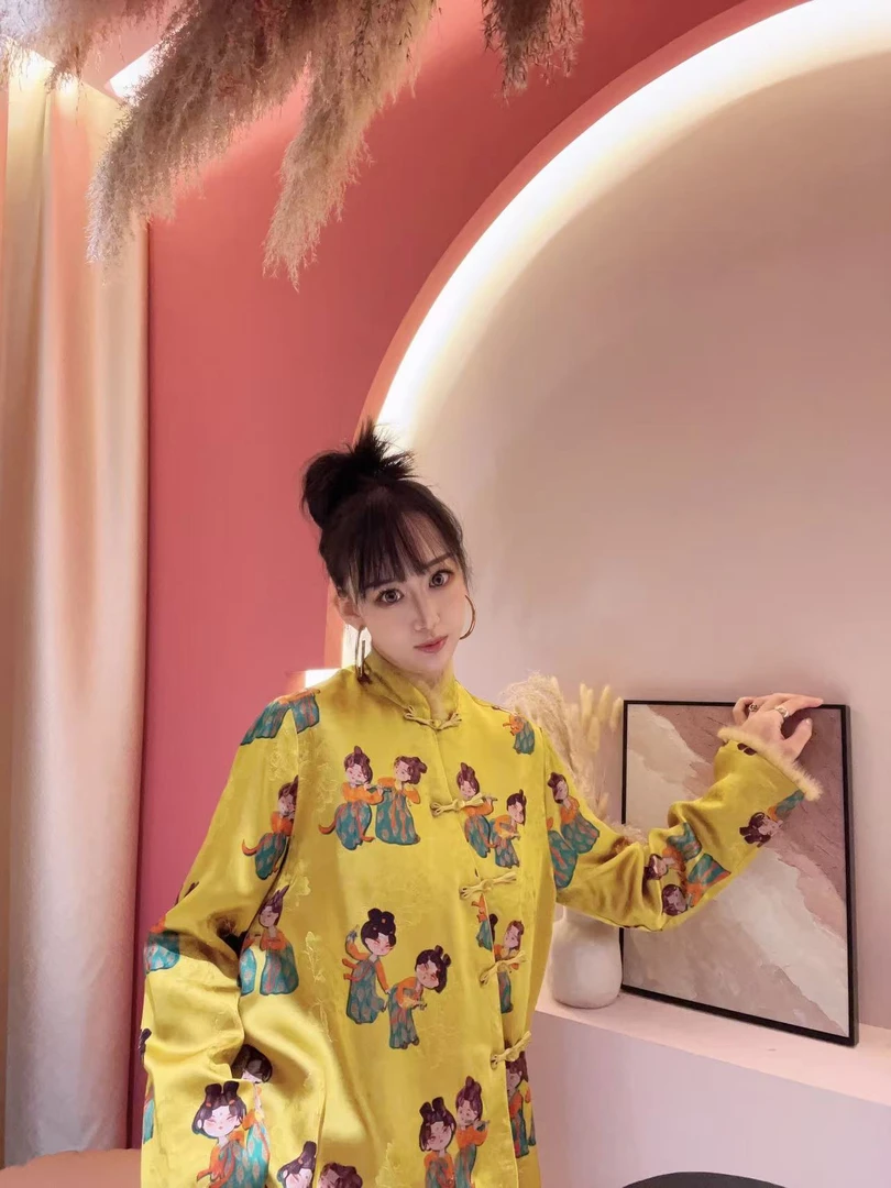 【沐木家】新中式秋冬款加棉立襟三色提花气质时尚女士衬衫  10680