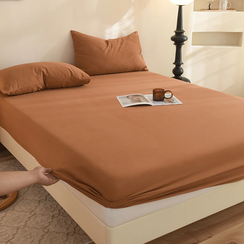 A类纯色100%纯棉加厚磨毛床笠单双人家用宿舍全棉床罩床垫保护套
