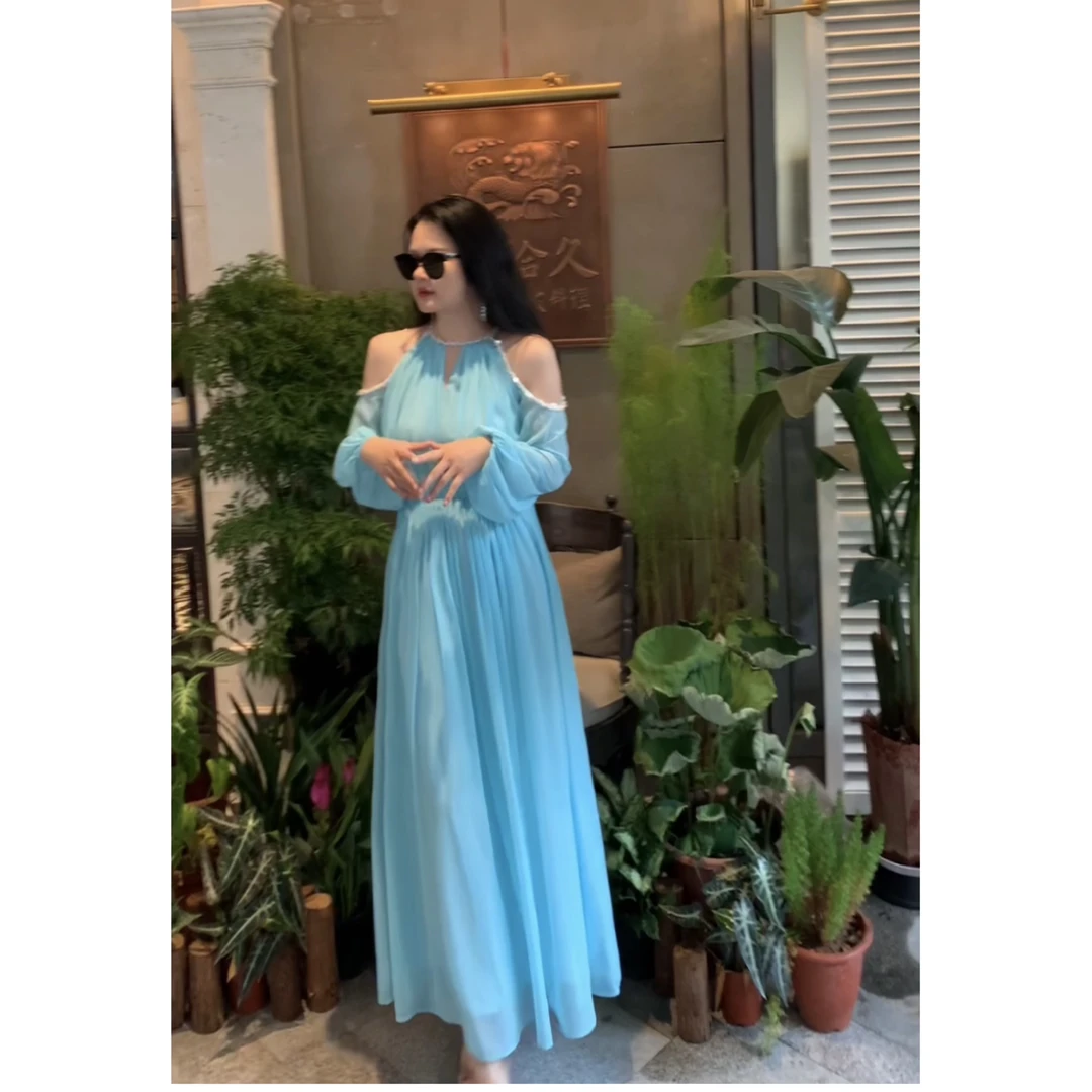 魅鹊 50589 【冰川仙子】法式小仙女重工轻奢钉珠连衣裙