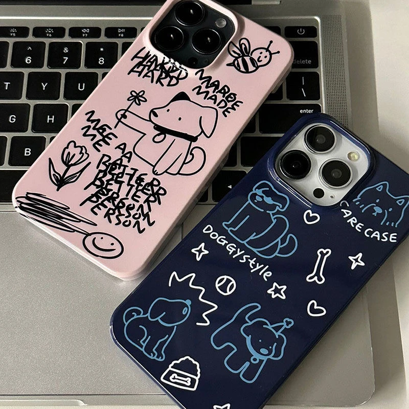 情侣款搞怪菲林线条狗狗苹果14pro/华为/OPPO/vivo/小米手机壳硬