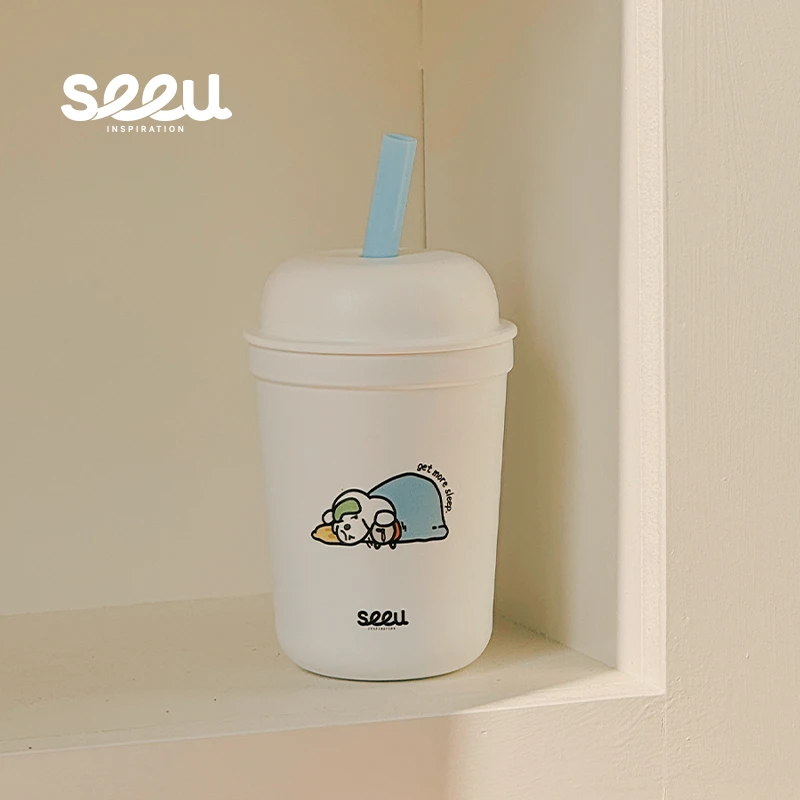 seeu丨懒觉小狗保温杯双盖316不锈钢内胆水杯400ml