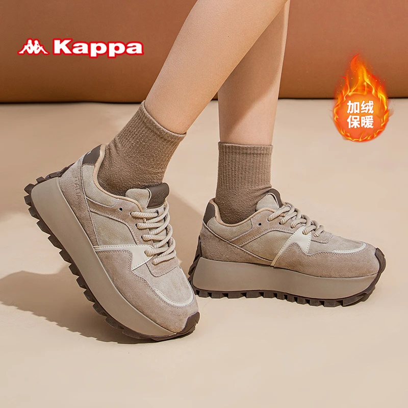 Kappa冬季新款老爹鞋加绒撞色潮流厚底百搭跑步鞋K0E25MC33J