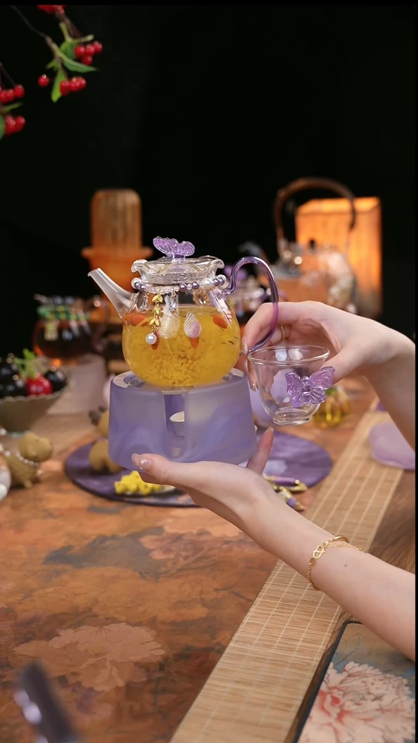 【闪购商品】紫色温茶台+ 茶壶+链子+杯子