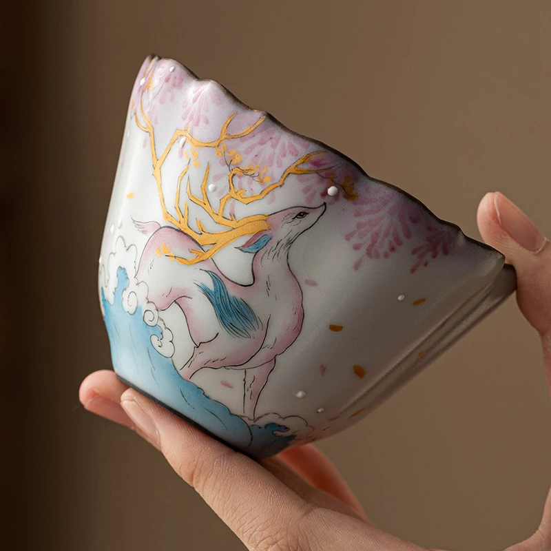李学级手绘“山海经夫诸” 汝窑主人杯