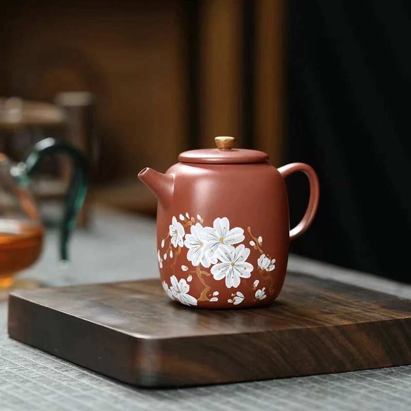 紫砂手绘“小雏菊”四方小茶壶100cc