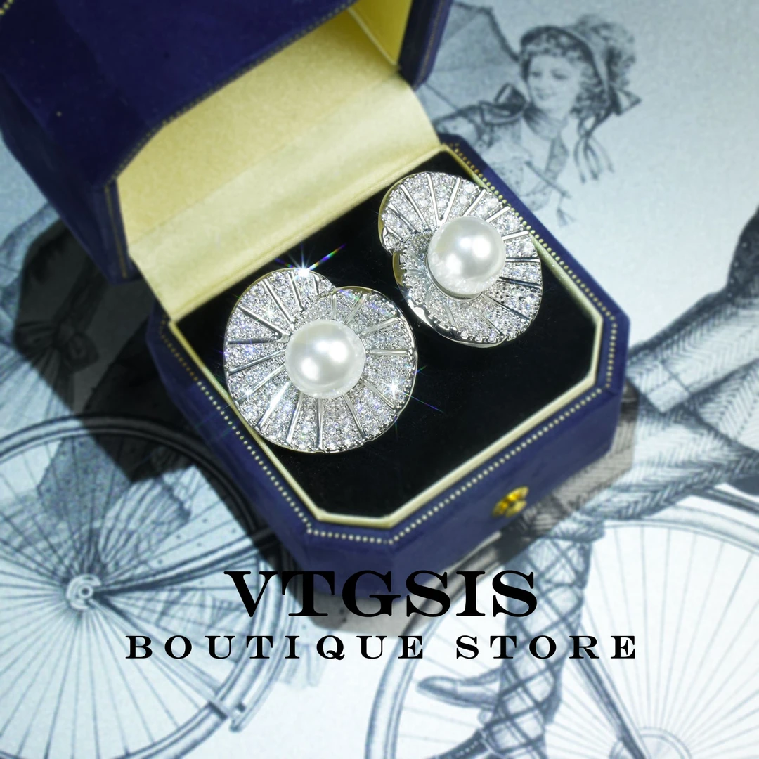 VTGSIS 合金合成锆石耳饰 【首饰】荷叶耳钉高级感轻奢耳饰女21747