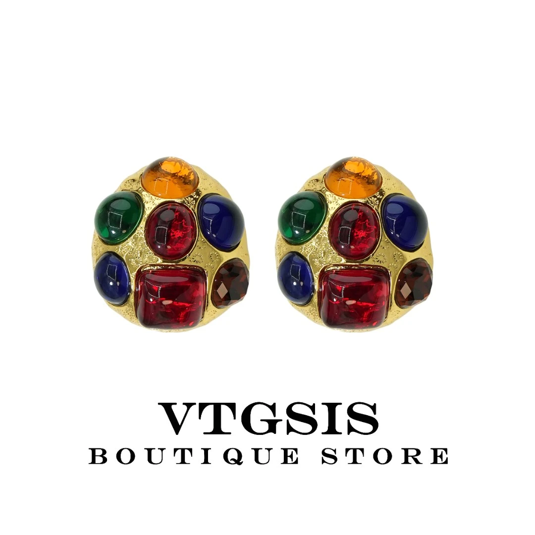 VTGSIS 合金玻璃耳饰 21226彩色椭圆耳夹耳饰时尚百搭【直播同价】