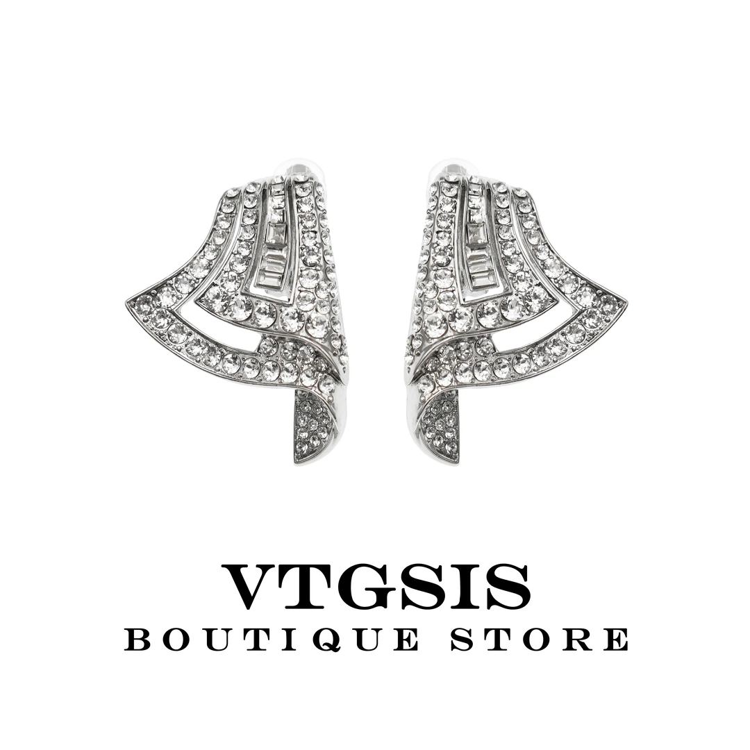 VTGSIS 合金合成锆石耳饰 冬日恋曲领结银色缎带耳夹【首饰】22463