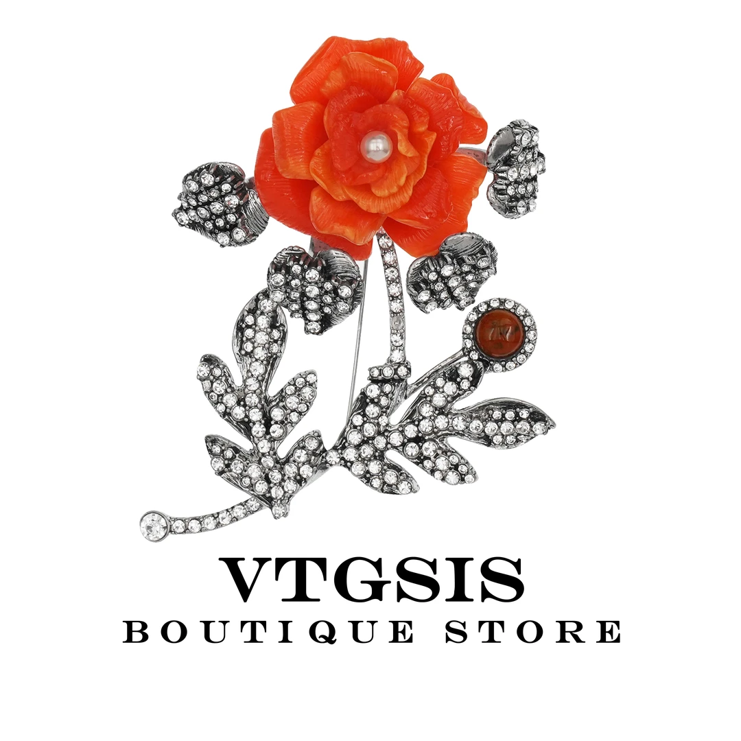 VTGSIS 合金胸针 【中古姐妹同款】复古宫廷风橙色花朵胸针女5936