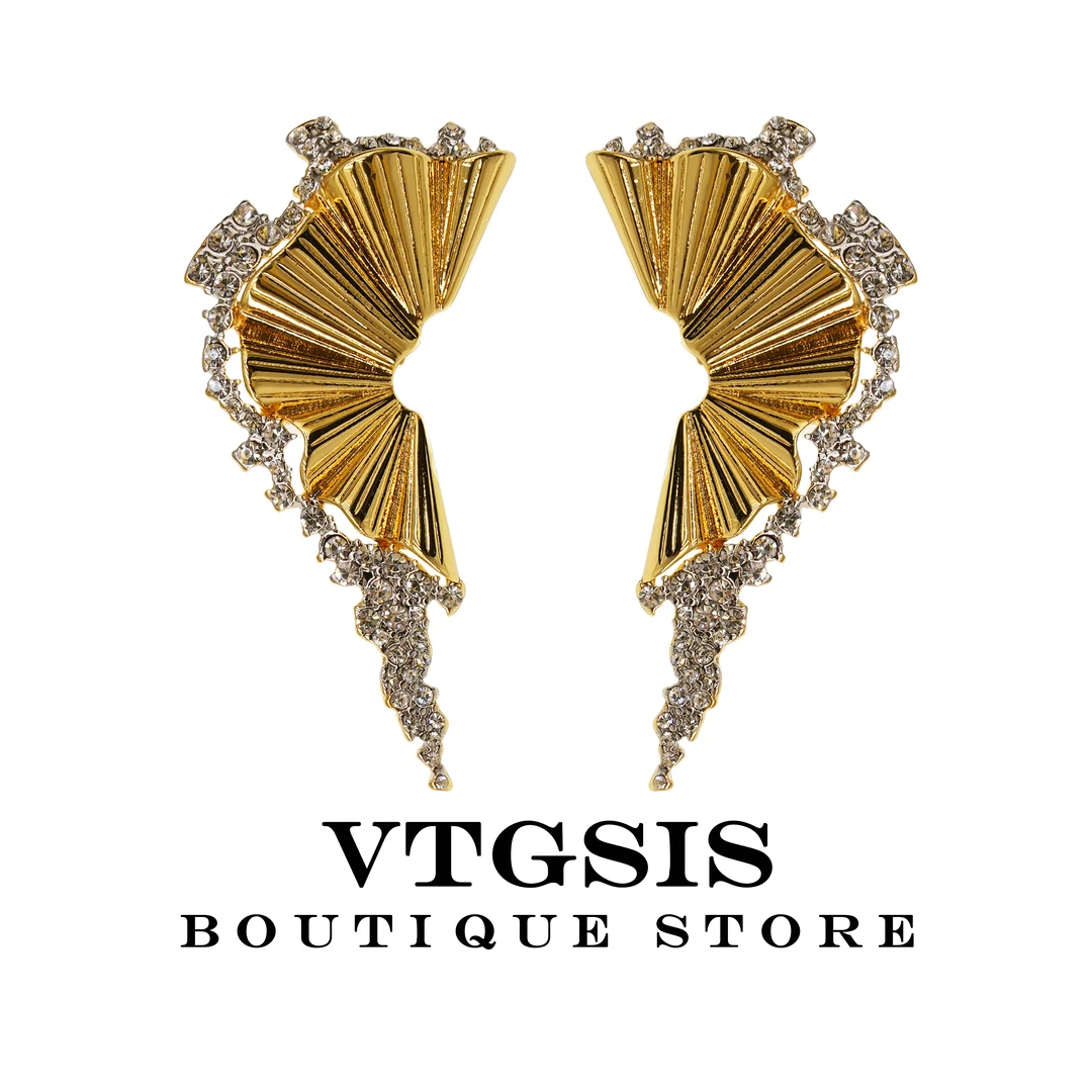 VTGSIS 合金合成锆石耳饰 21785鎏金蝶梦扇子耳夹耳饰【直播同价】
