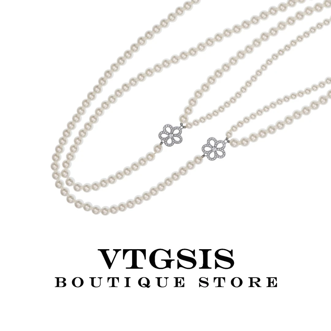 VTGSIS 合金项链 3862银色花朵珠珠项链时尚百搭复古【直播同价】