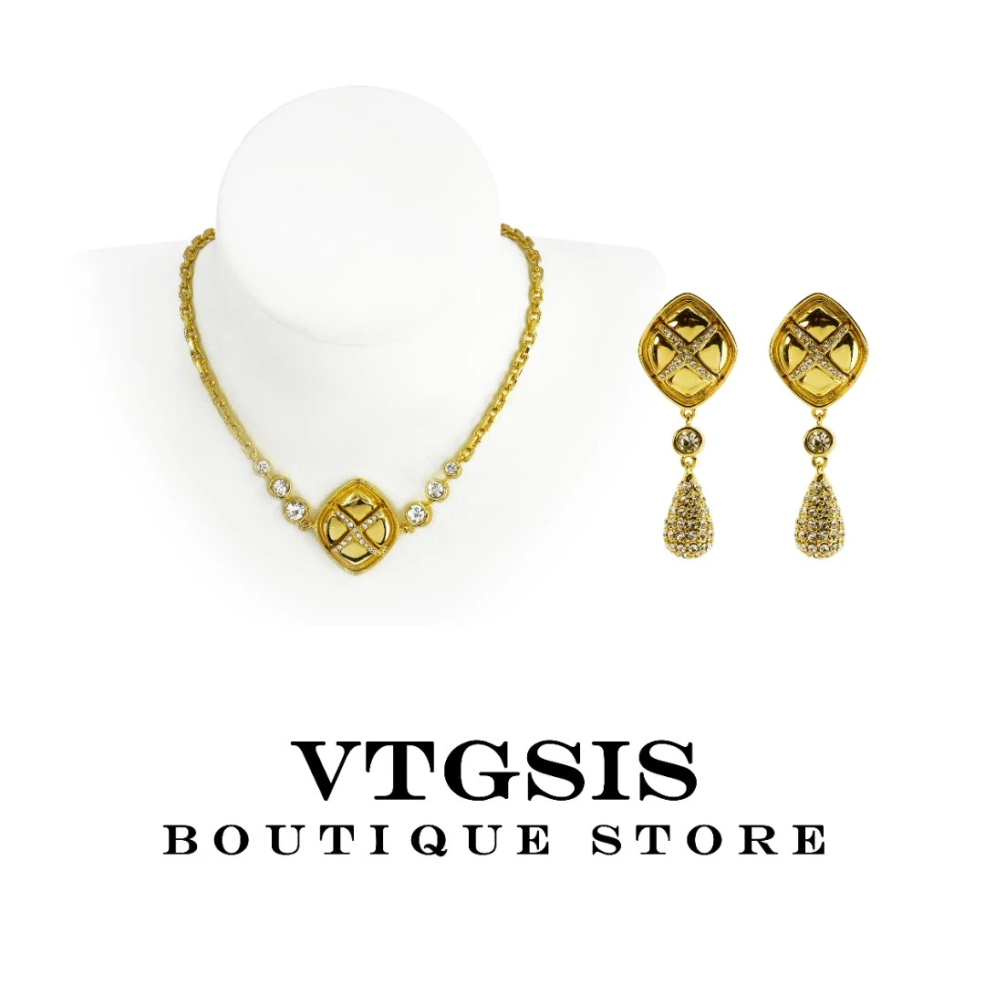 VTGSIS 合金合成锆石耳饰 21274/3492金色水滴耳钉项链时尚【首饰】