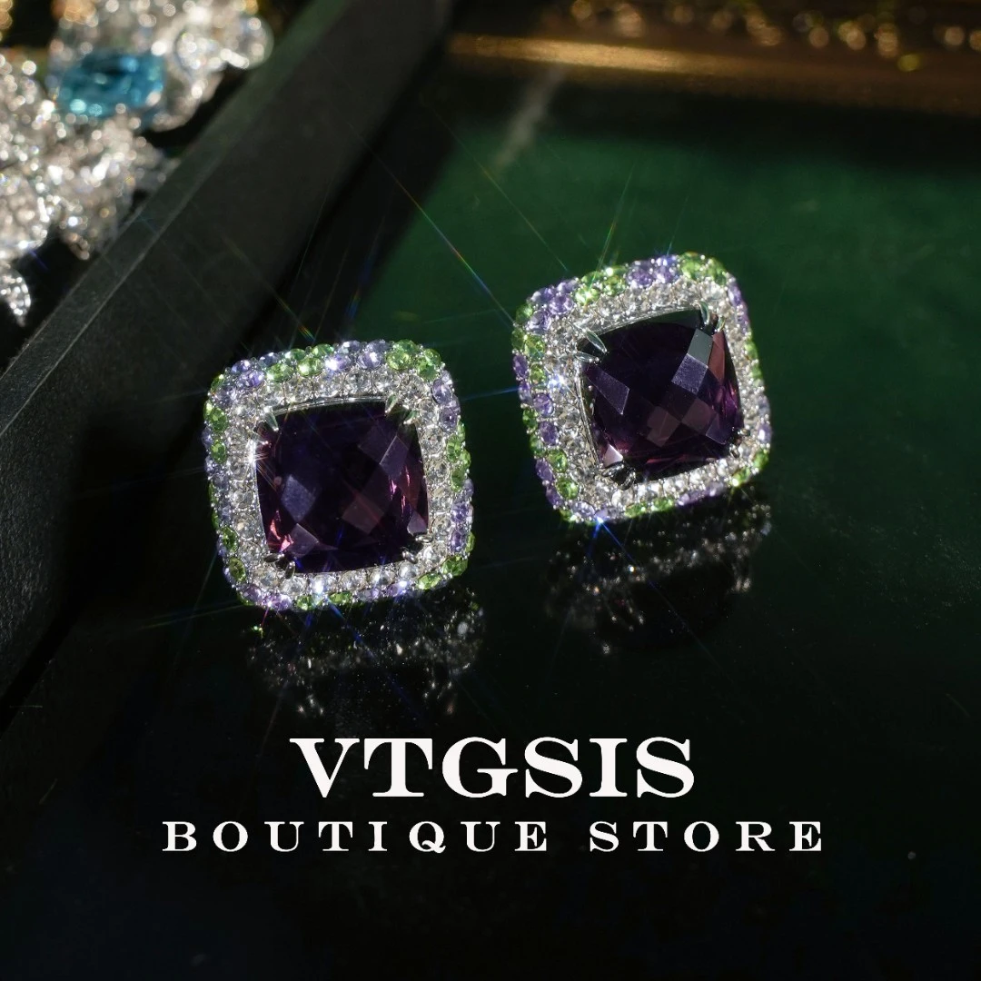 VTGSIS 合金合成锆石耳饰 凝夜紫色方型耳夹轻奢风ZSFX22372