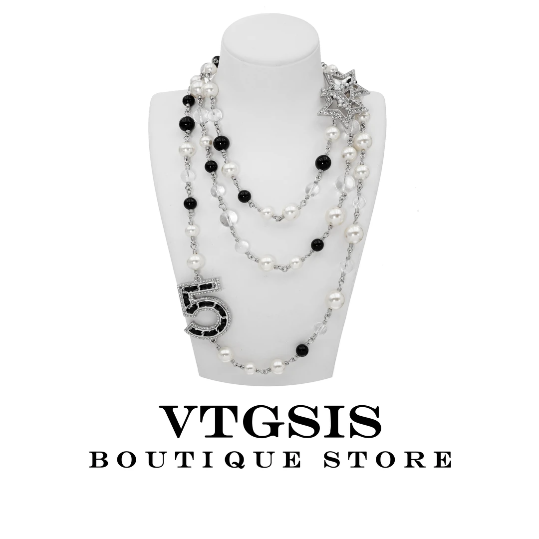 VTGSIS 合金琉璃项链 【中古姐妹同款】宫廷风黑白色5号项链女3856
