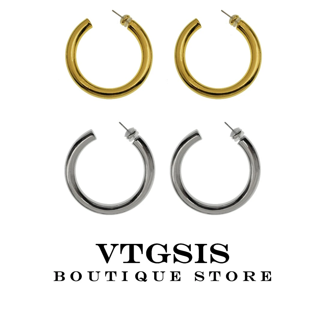 VTGSIS 合金耳饰 22077金银岛大圈耳钉欧美冷淡风气质时尚【饰品】