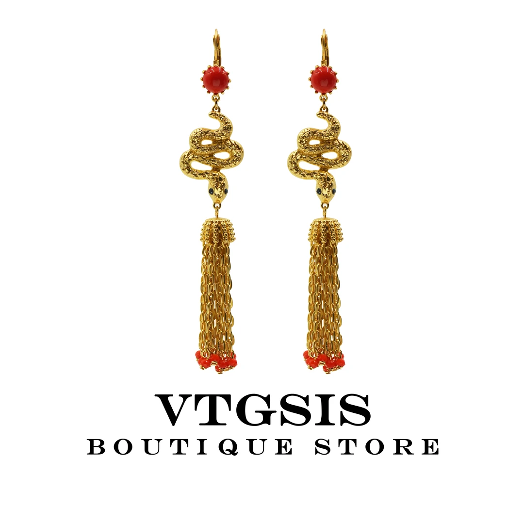 VTGSIS 合金耳饰 21648灵蛇流苏耳钉耳饰复古气质耳环【直播同价】