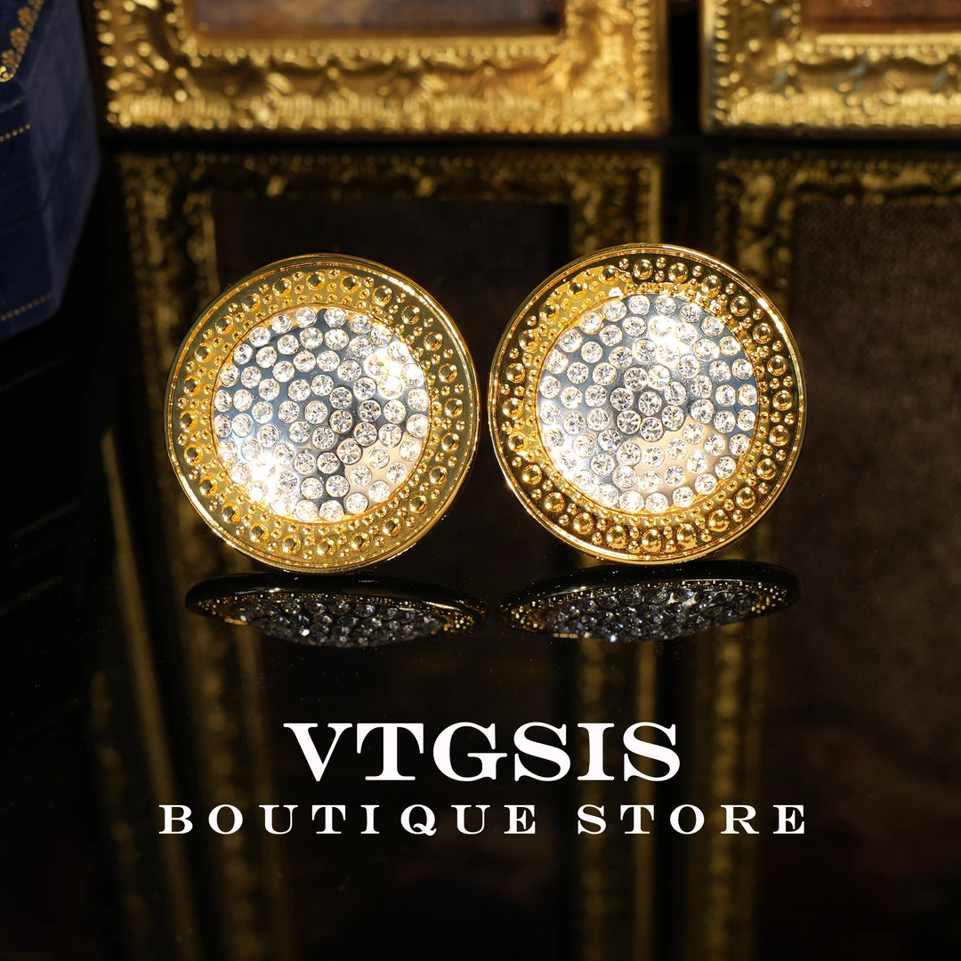 VTGSIS 合金合成锆石耳饰 21966香槟鎏金银色车轮耳夹【直播同价】
