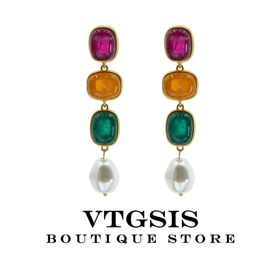 VTGSIS 合金琉璃耳饰 2473糖果色耳钉时尚长款优雅饰品【直播同价】