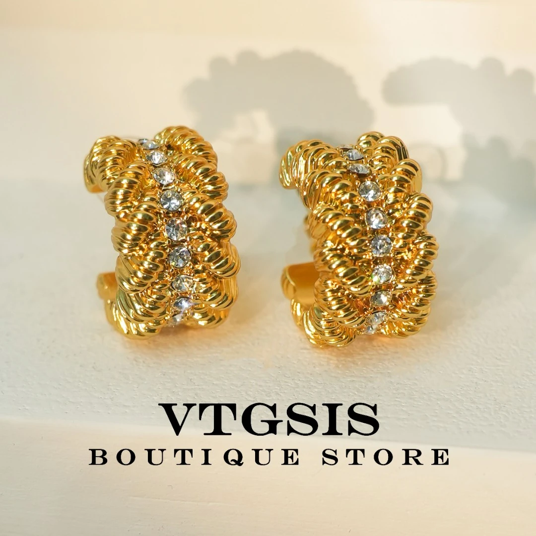 VTGSIS 合金合成锆石耳饰 21438金色麻绳半圈耳钉耳饰【直播同价】