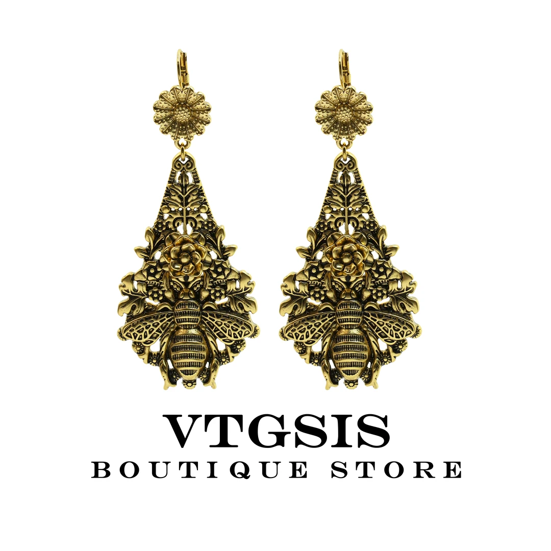 VTGSIS 合金耳饰 21716小蜜蜂耳钉百搭宫廷风轻奢复古高级感耳饰