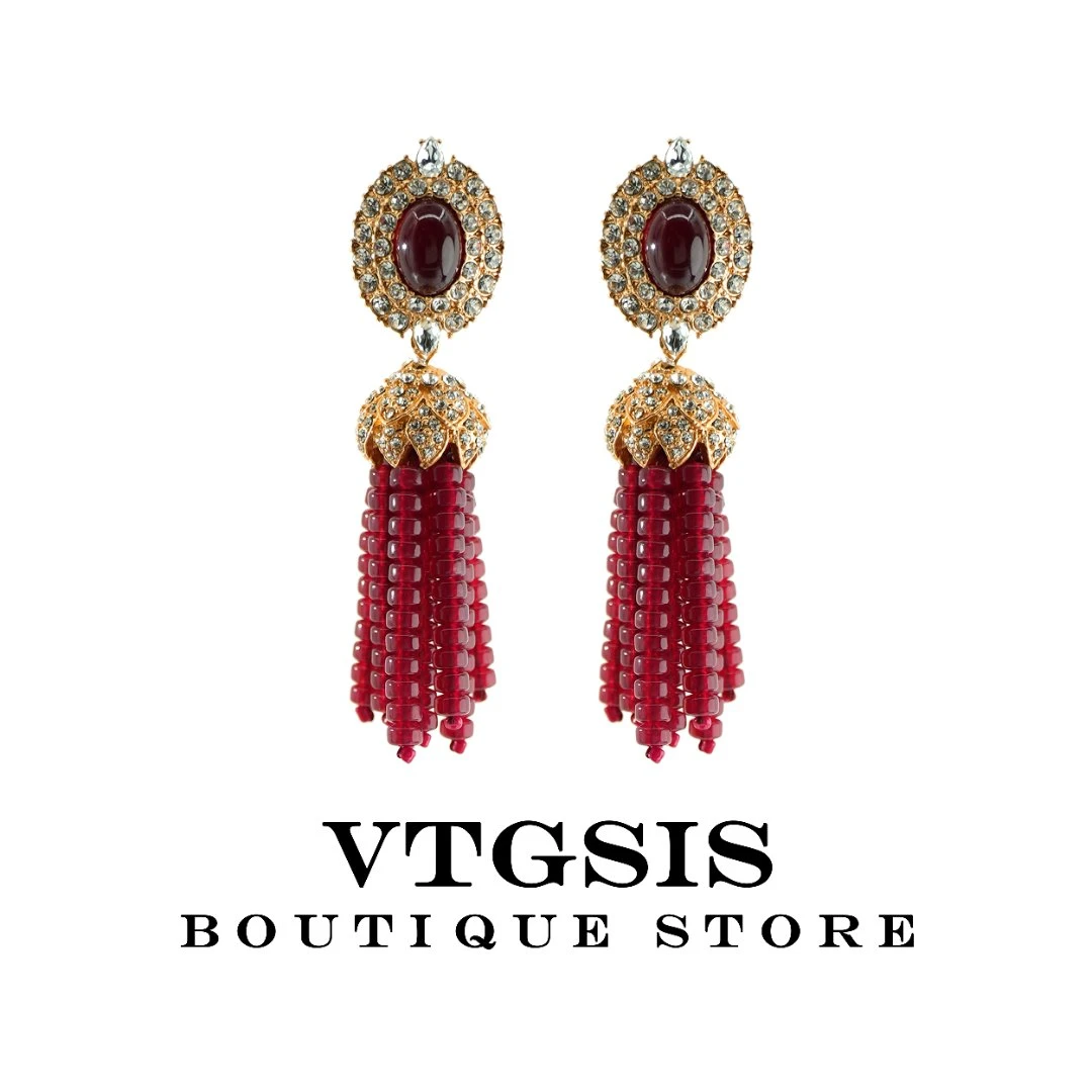 VTGSIS 合金耳饰 21171红色流苏耳夹耳饰手工气质时尚【直播同价】