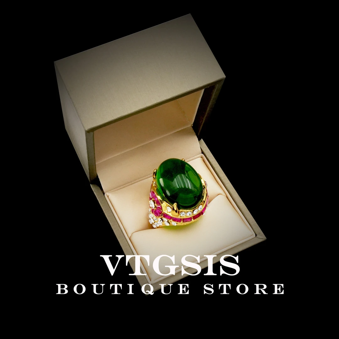 VTGSIS 合金戒指 宫廷风轻奢绿色椭圆戒指复古气质高级感饰品1333