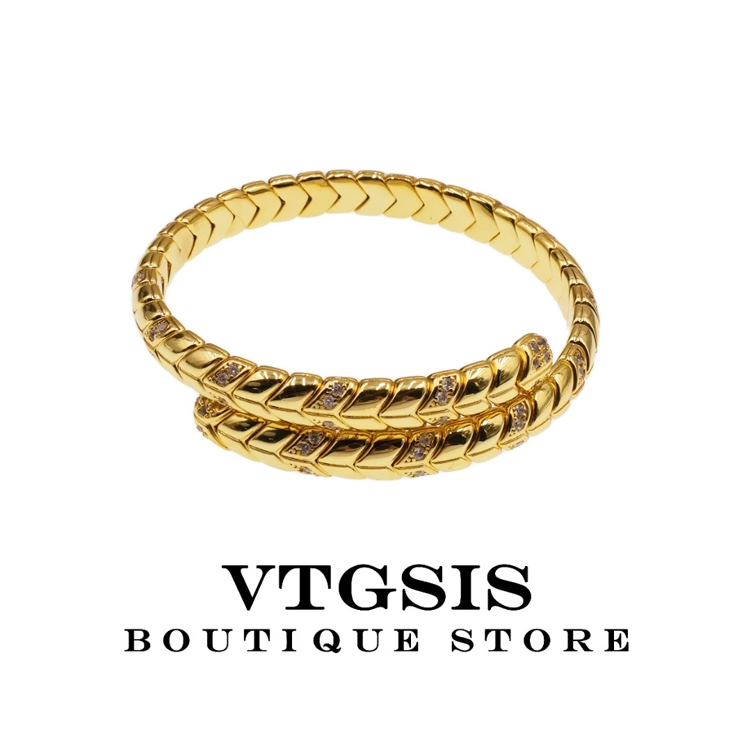 VTGSIS 合金合成锆石手镯 6190金色蛇骨手镯轻奢小众时尚欧美饰品