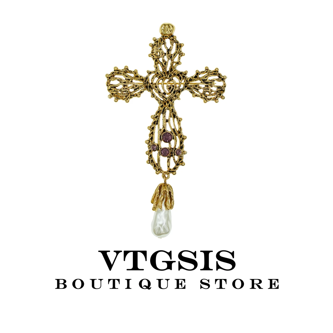 VTGSIS 合金胸针 5442金色镂空十字胸针时尚手工设计师【直播同价】