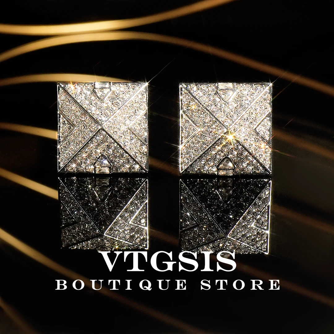 VTGSIS 合金合成锆石耳饰 22397浪漫星夜银色方糖耳夹金字塔气质