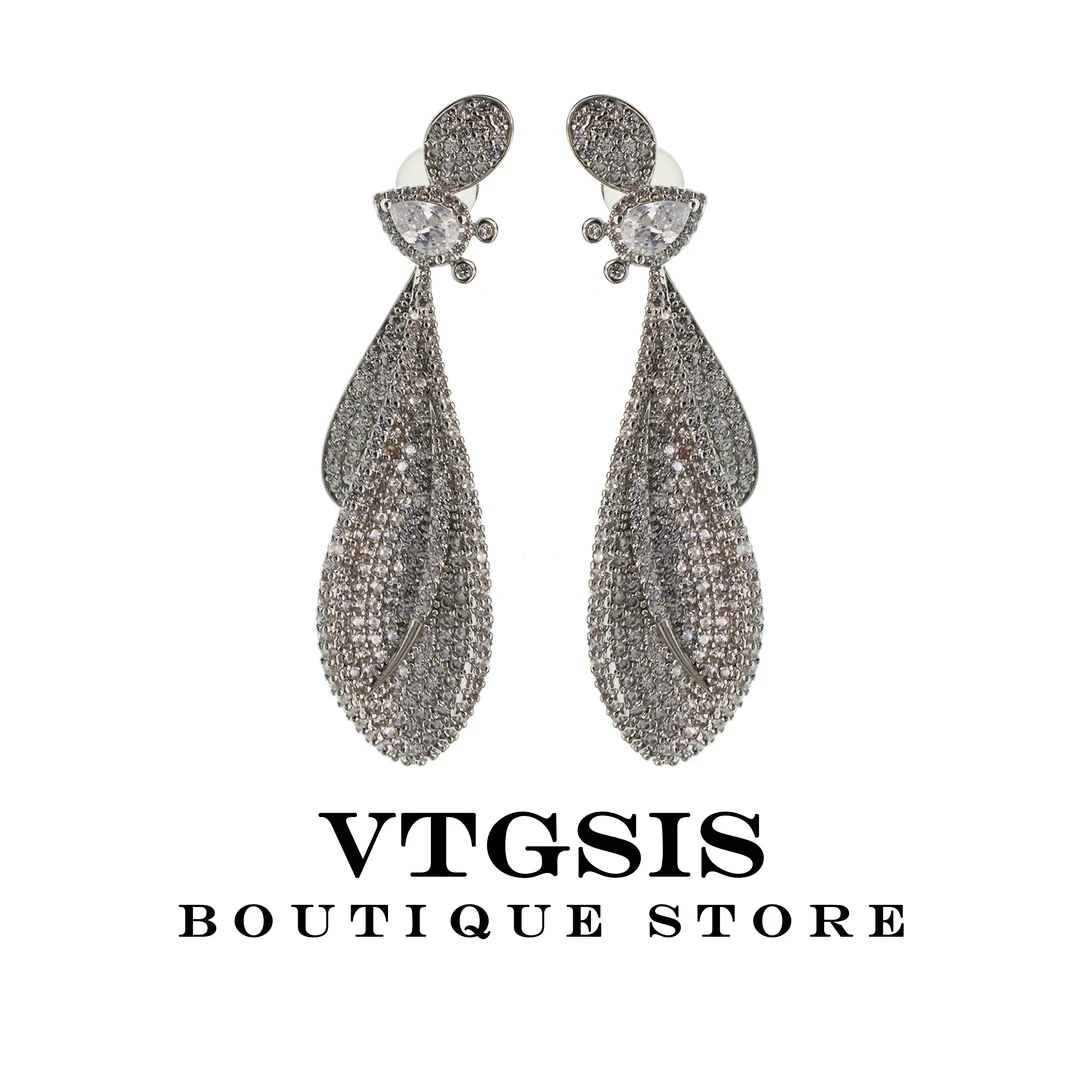 VTGSIS 合金合成锆石耳饰 【直播同价】风华雅绽银色羽翼耳钉22002