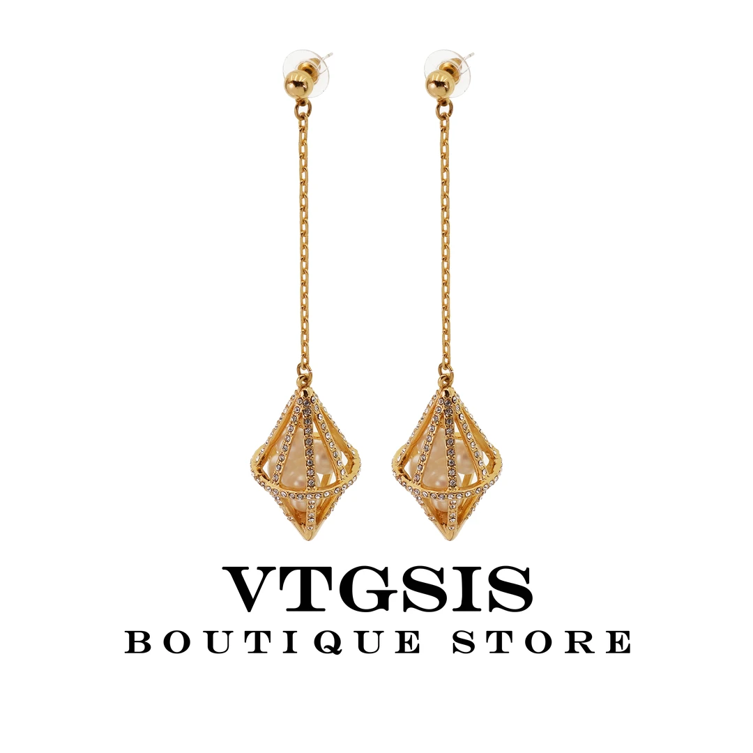 VTGSIS 合金合成锆石耳饰 温柔时光高级感晚宴吊灯耳钉长款22010