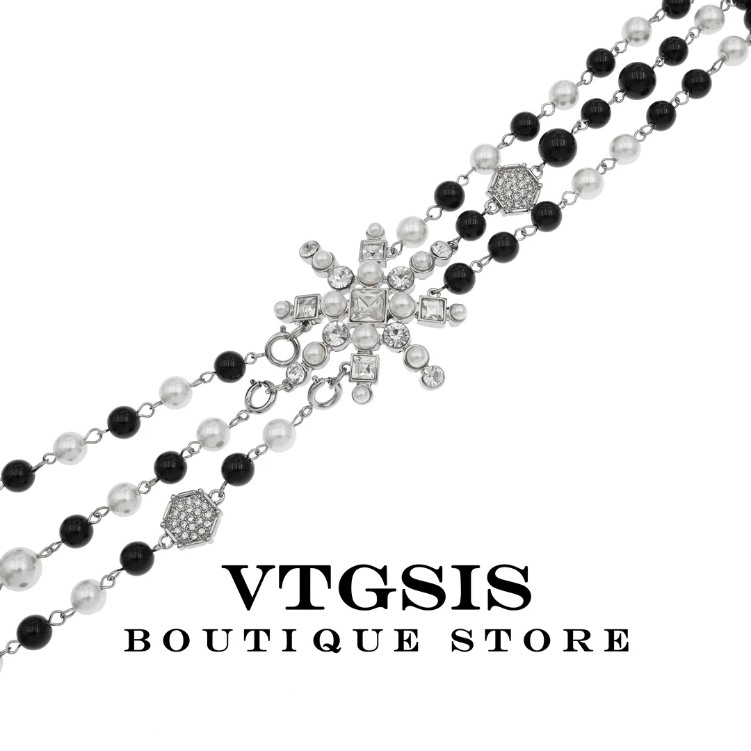 VTGSIS 合金琉璃项链 31007黑与白的灵感雪花多层项链长款时尚