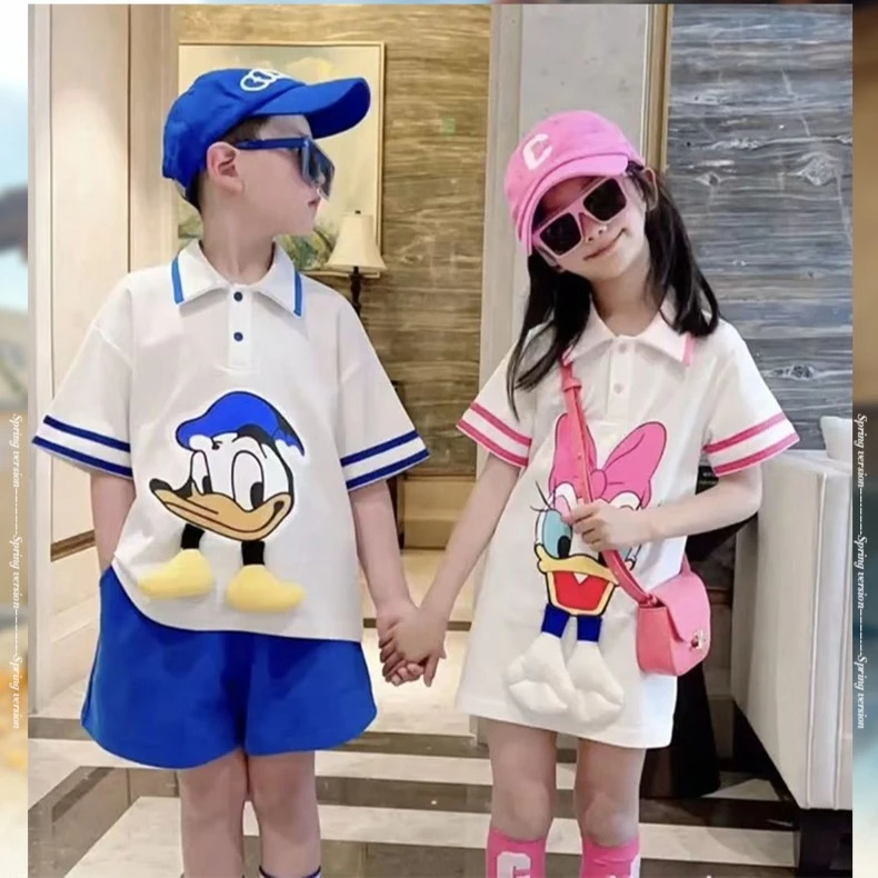 兄妹装男童时尚韩版夏季新款短袖套装中小童姐弟装女童POLO裙子潮