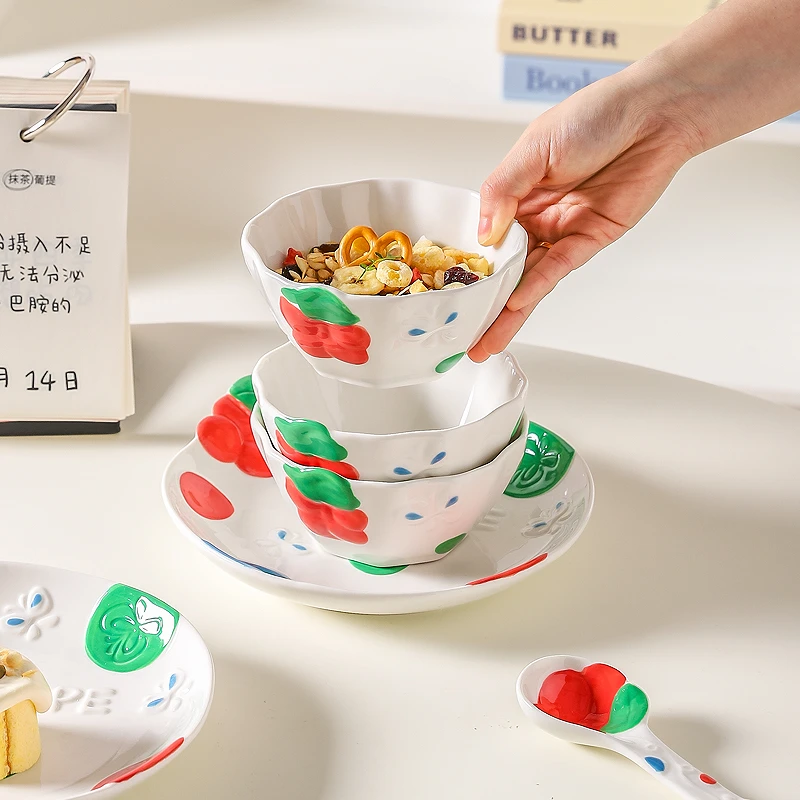 川岛屋可爱陶瓷碗家用2024新款釉下彩餐具酸奶碗饭碗盘子碗碟套装