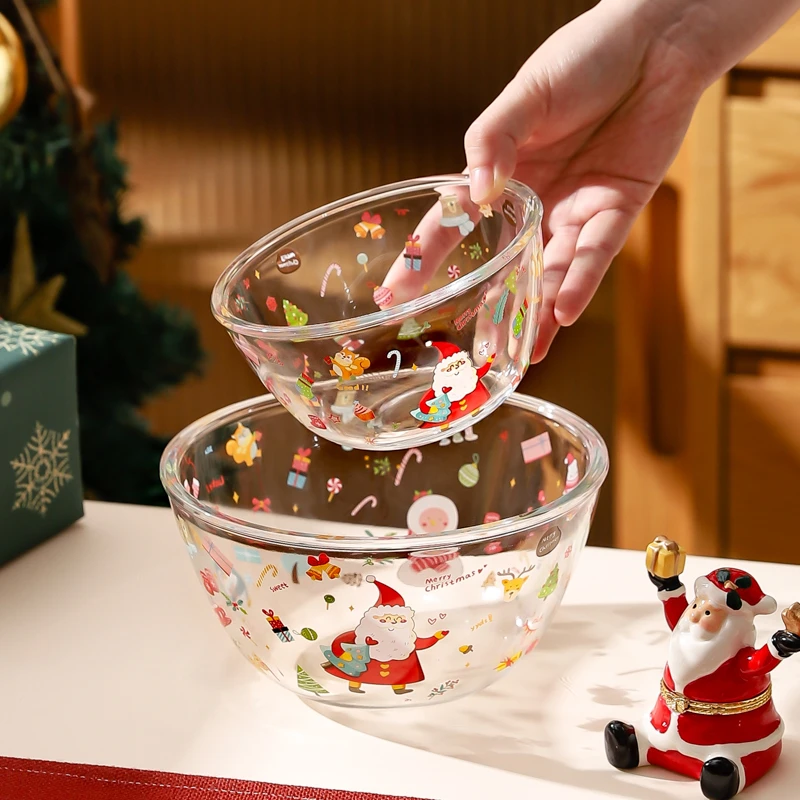 川岛屋圣诞透明玻璃碗家用可爱沙拉水果碗高颜值早餐燕麦片酸奶碗