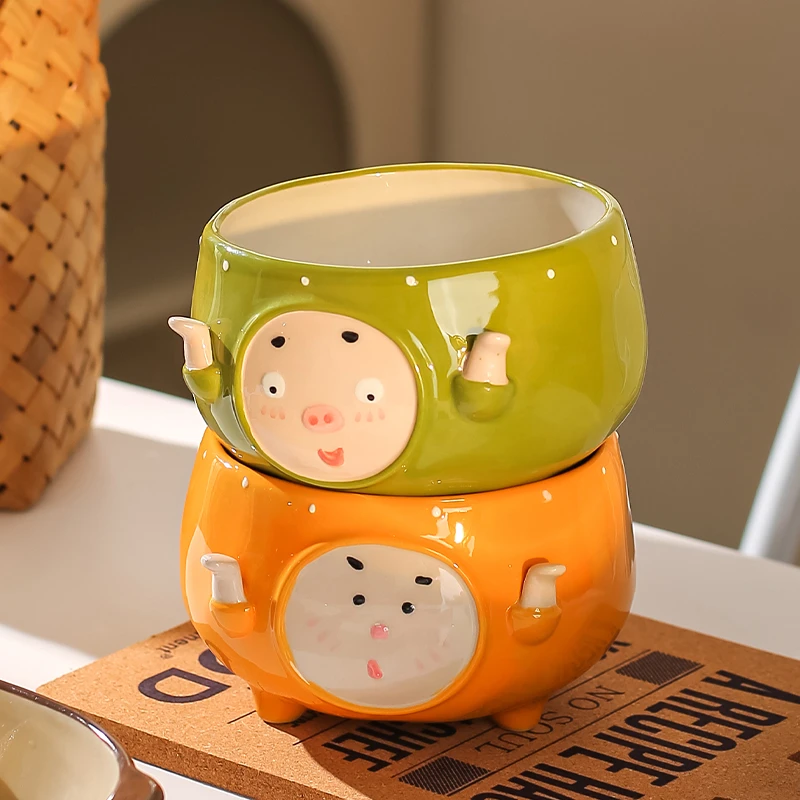 川岛屋创意搞怪陶瓷碗个人专用可爱面碗水果沙拉碗酸奶碗烤盘家用