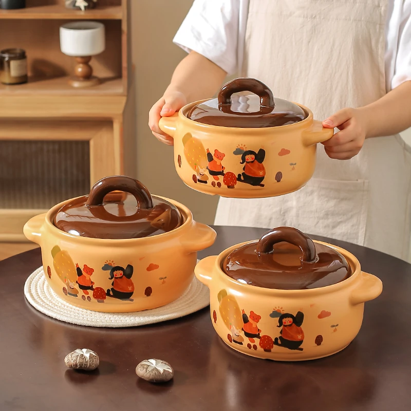川岛屋可爱砂锅煲家用耐高温干烧不裂燃气灶专用高颜值炖锅煲汤锅
