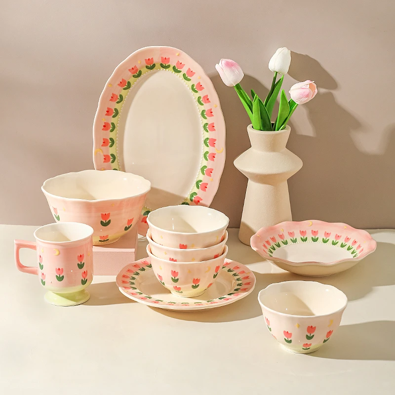 川岛屋郁金香陶瓷盘子菜盘家用2024新款创意网红餐具饭碗碟子餐盘