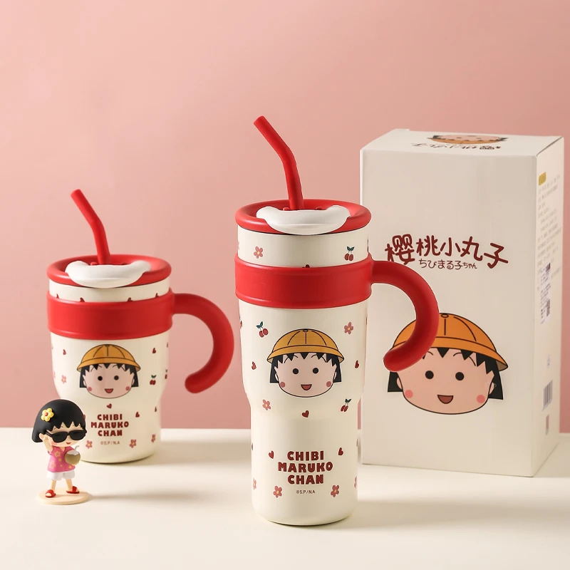 川岛屋樱桃小丸子保温杯大容量水杯女2024新款巨无霸吸管杯冰霸杯