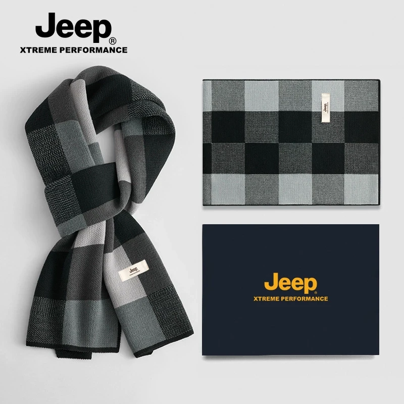 JEEP/吉普男士冬季围巾礼盒高档加厚保暖披肩冬天针织百搭围脖男