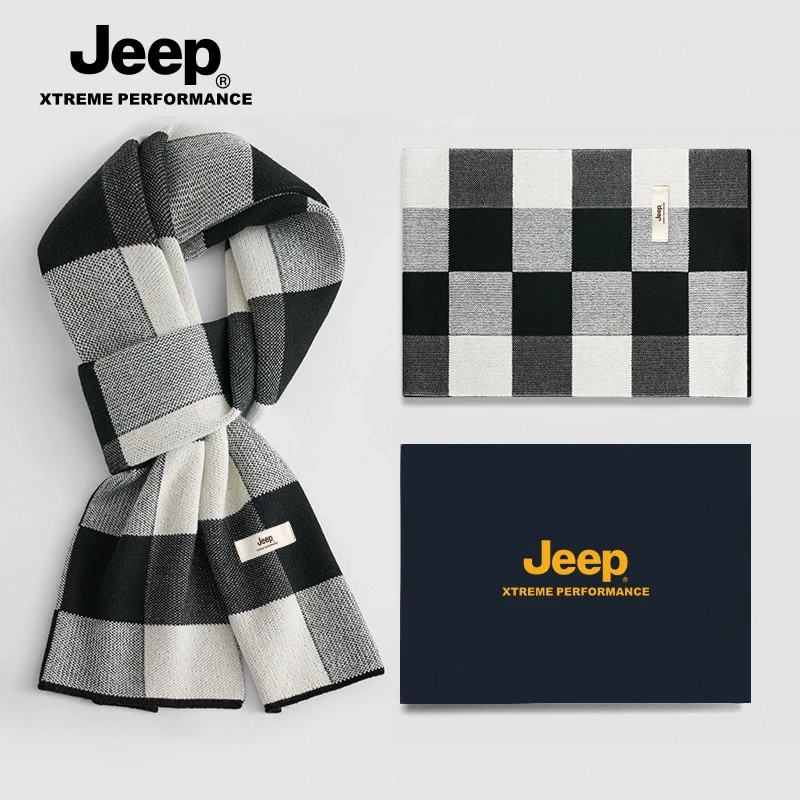 JEEP/吉普围巾男士高档围脖男格纹礼盒装礼物冬天保暖防风百搭