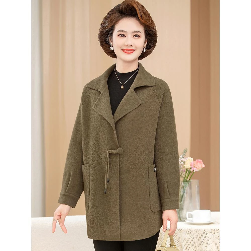 秋冬新款洋气毛呢外套中老年加肥加大码高贵双面羊毛大衣女胖妈妈