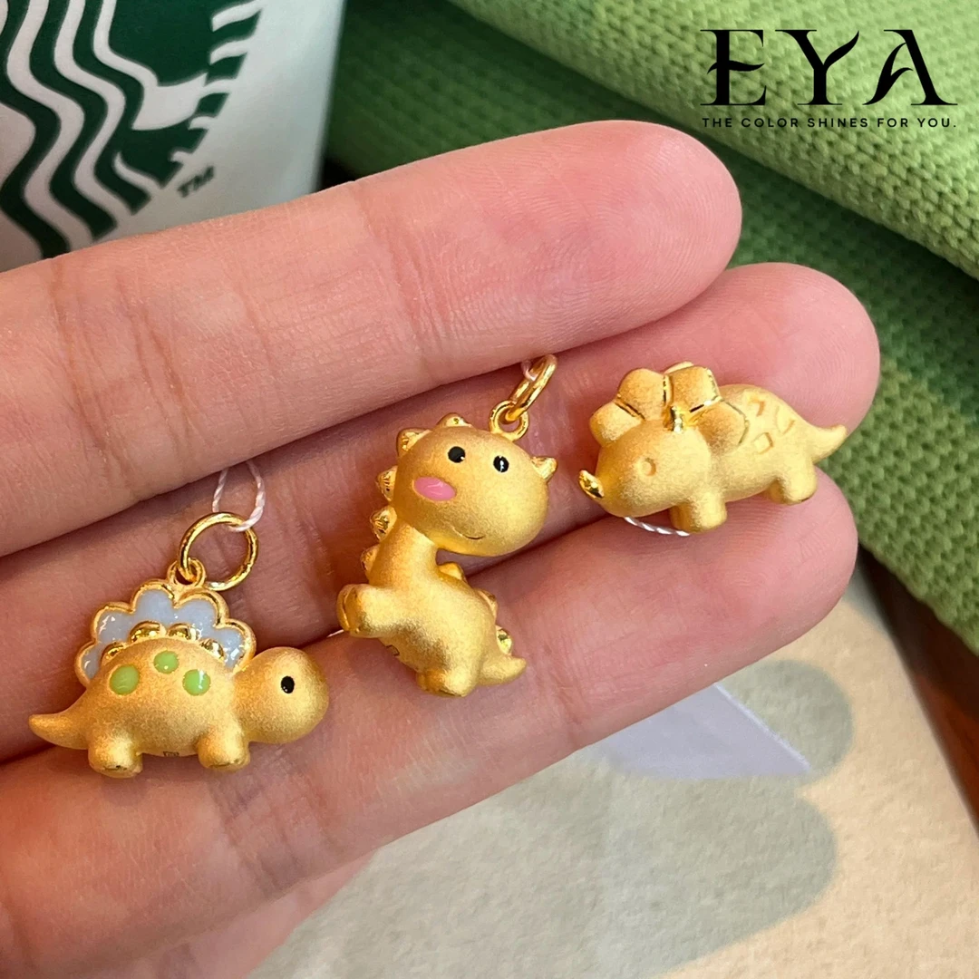 EYA足金999奶萌小恐龙吊坠3D硬金珐琅彩可爱串珠礼物龙年生肖发财
