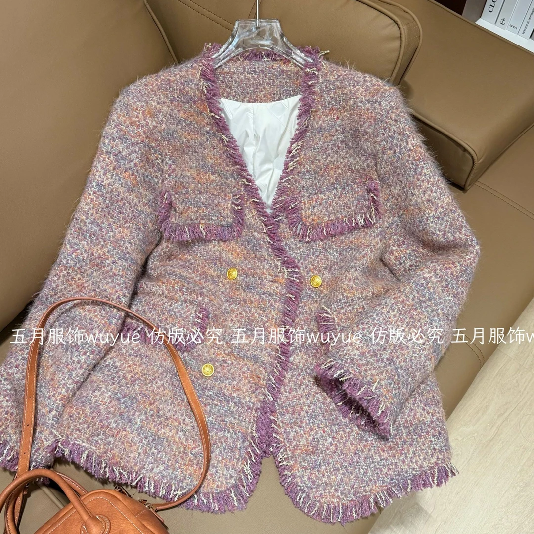 【高端定制】24秋冬新款韩版时尚V领加绒保暖小香风洋气百搭女外套2