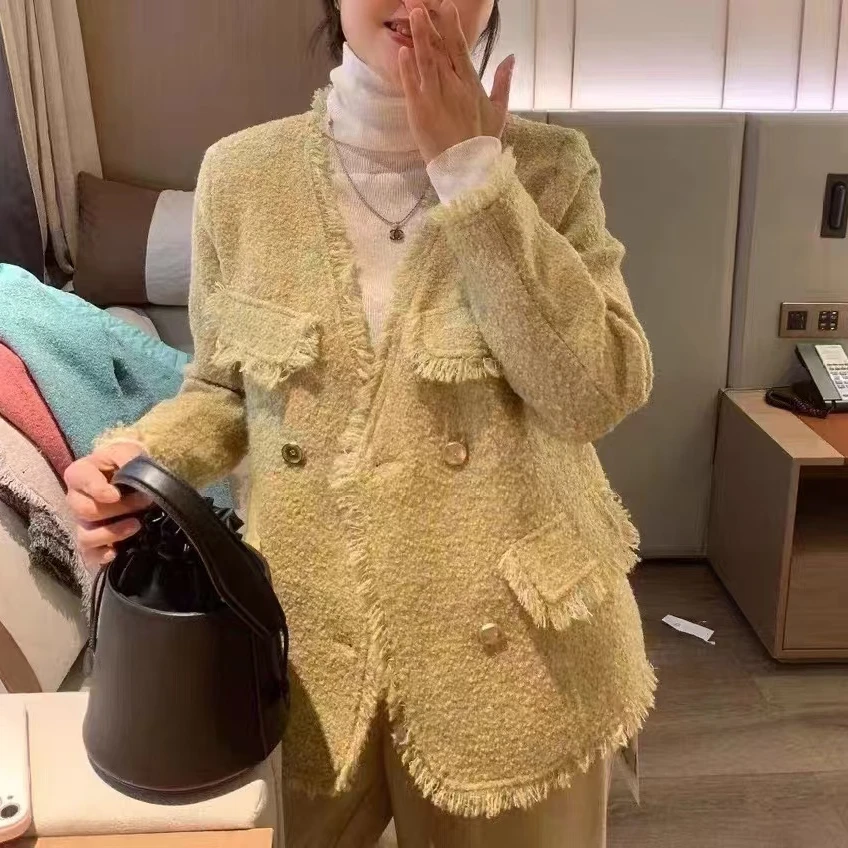 【高端定制】24秋冬糖果色百搭显瘦加绒小香风气质女外套轻奢上衣现