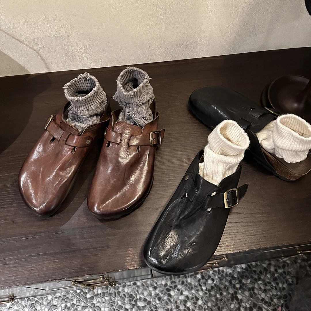 zhuxiaomeng手工马皮水洗复古勃肯鞋包头拖鞋X243