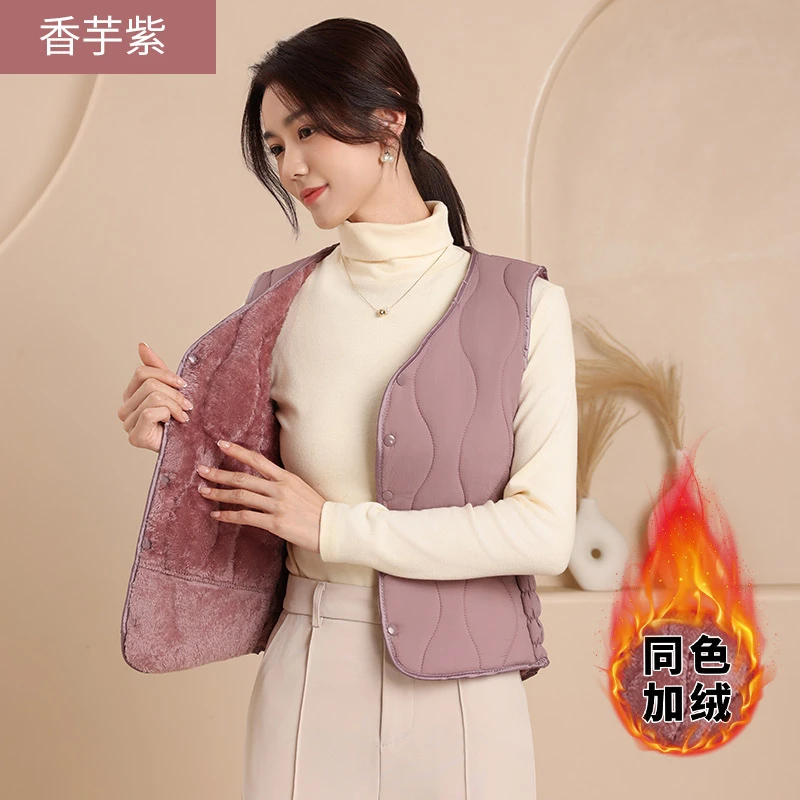 小香风秋冬棉马甲女款加绒加厚时尚轻薄修身短款内穿保暖大码背心