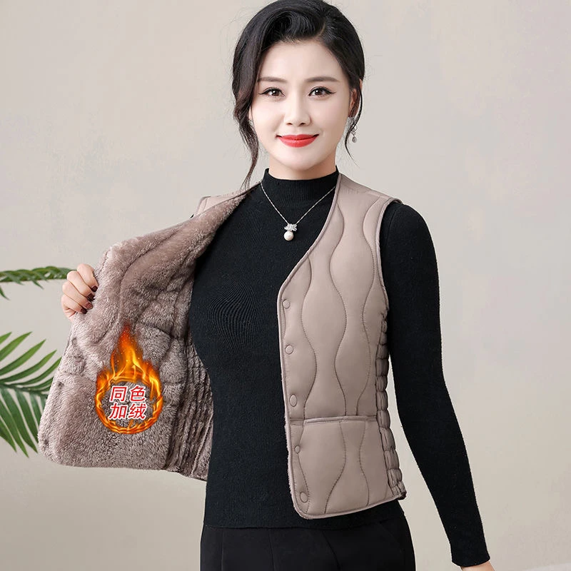 反季秋冬棉马甲女加绒加厚2024新款修身短款保暖内胆V领百搭背心