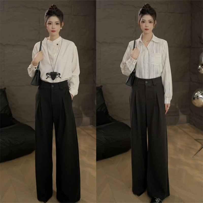 TITI定制【晚风落叶】冬季气质高腰宽松显瘦阔腿西装休闲裤T095541